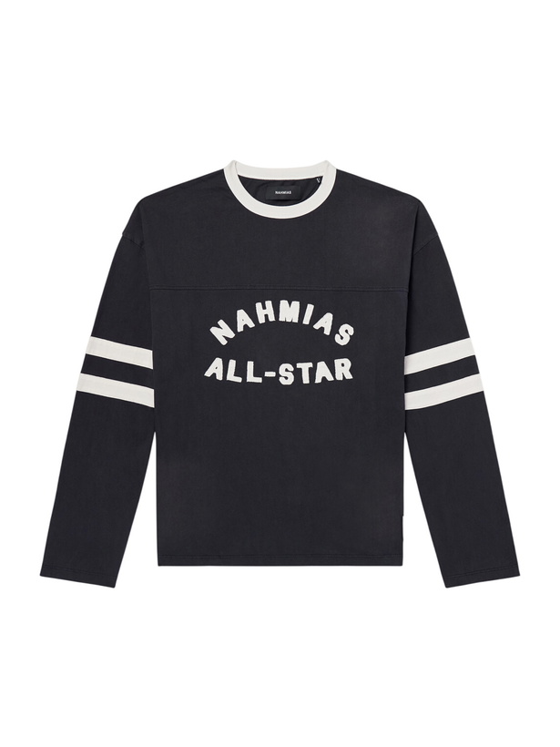 Photo: NAHMIAS - All Star Varsity Logo-Appliquéd Striped Cotton-Jersey T-Shirt - Black