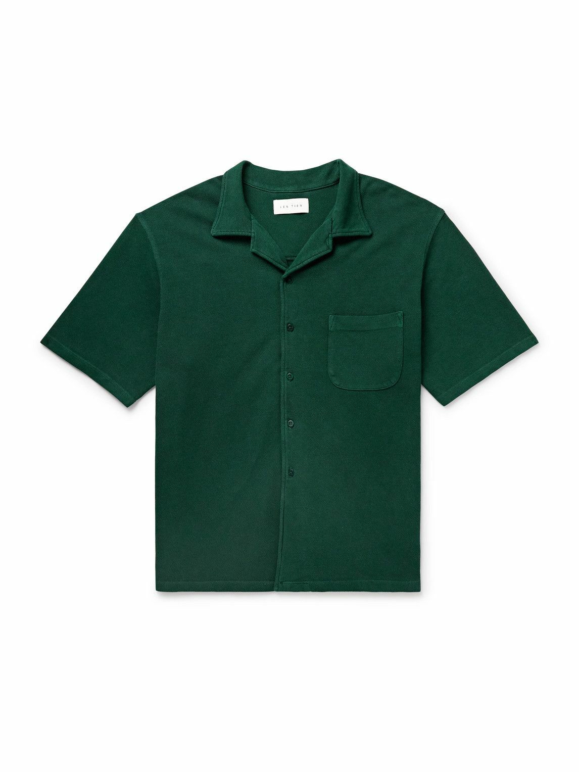 Les Tien - Camp-Collar Garment-Dyed Cotton-Piqué Shirt - Green