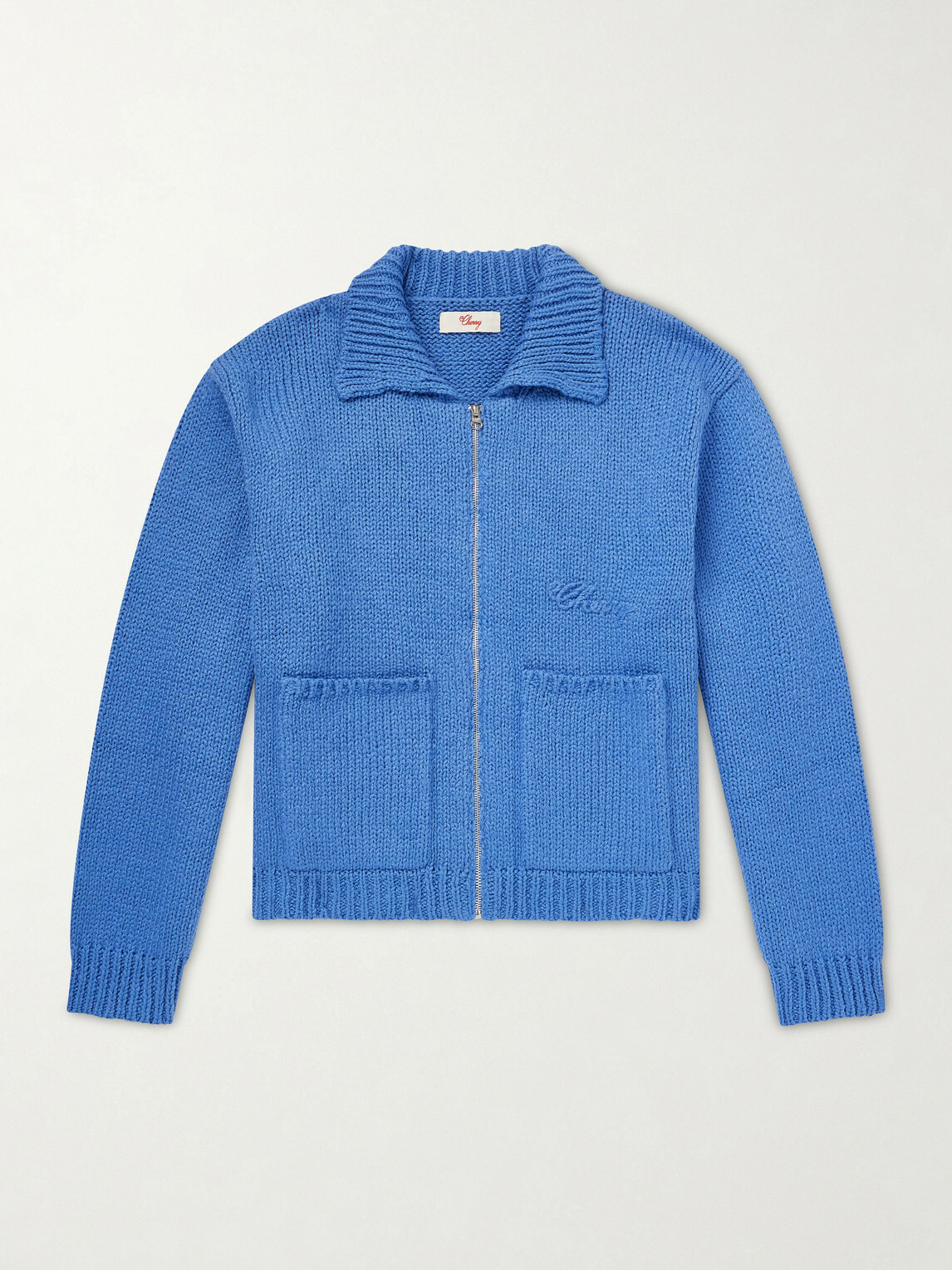 Cherry Los Angeles - Logo-Embroidered Cotton Zip-Up Cardigan - Blue