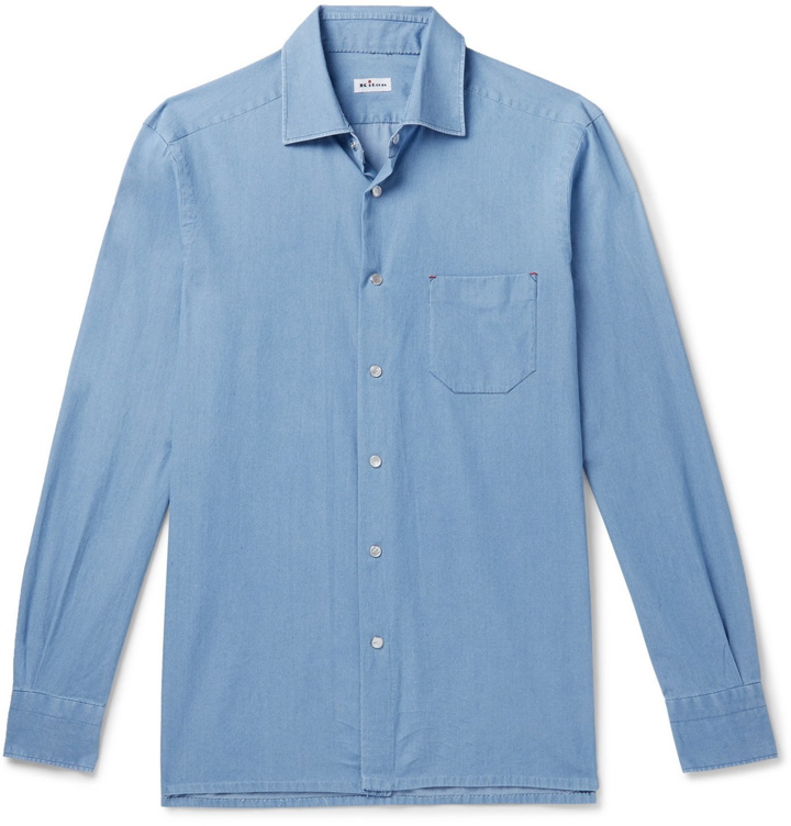 Photo: Kiton - Slim-Fit Cotton-Chambray Shirt - Blue