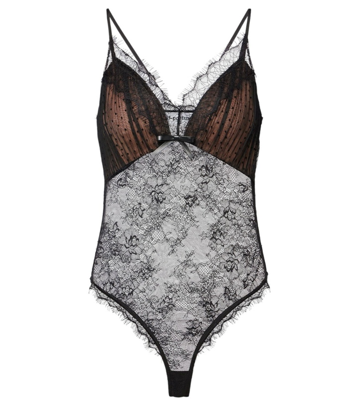 Photo: Self-Portrait Embroidered lace-trimmed mesh bodysuit