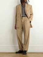 SAINT LAURENT - Tapered Pleated Grain de Poudre Wool Trousers - Neutrals