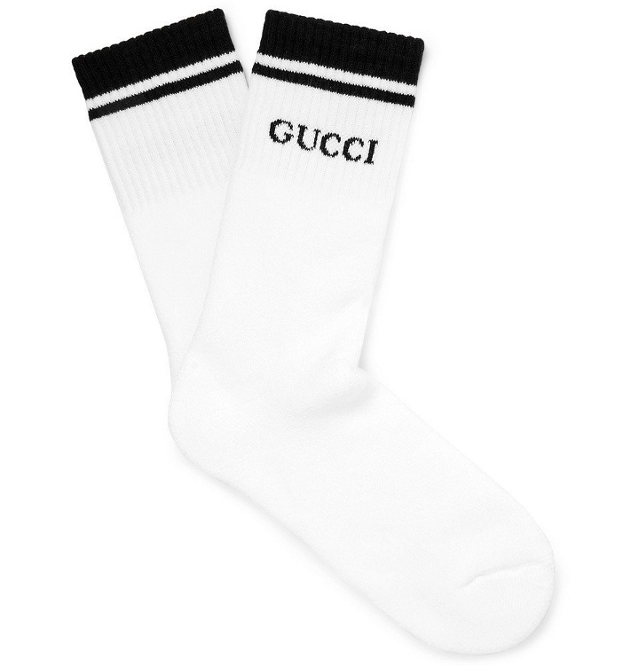 Photo: Gucci - Logo-Intarsia Stretch Cotton-Blend Socks - White