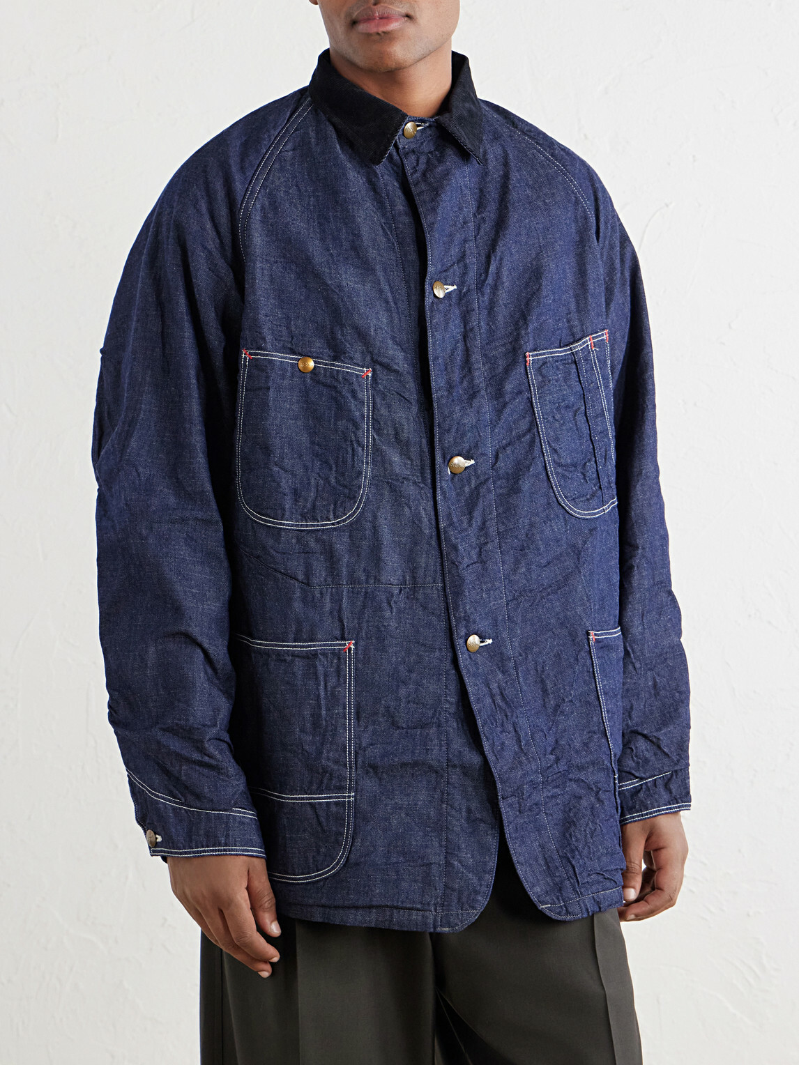 OrSlow - Corduroy-Trimmed Denim Jacket - Blue
