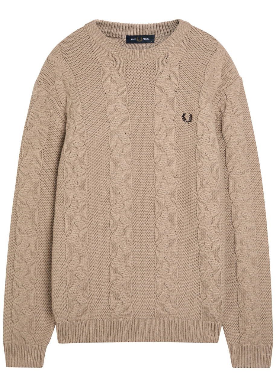 Fred Perry Logo Cable-knit Wool-blend Jumper Cream