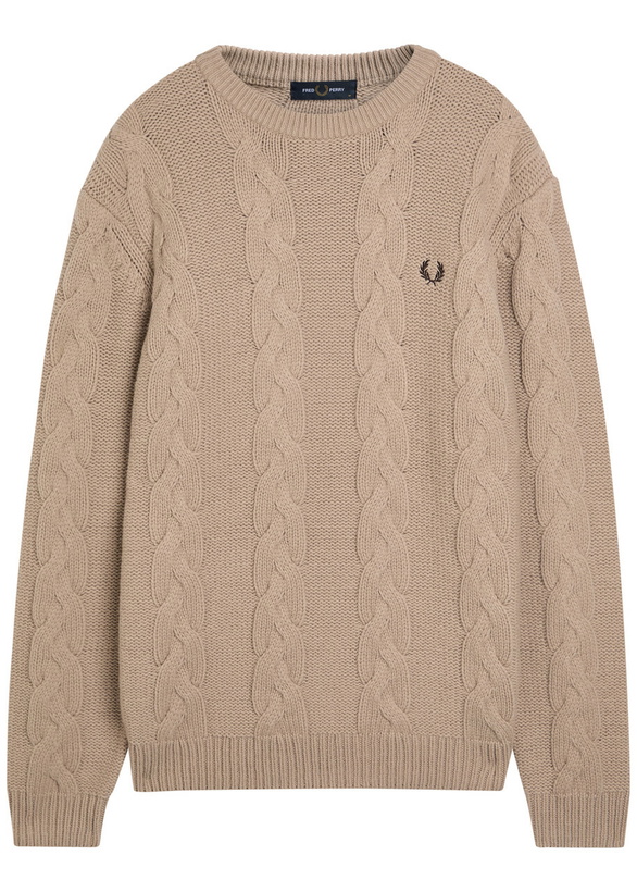 Photo: Fred Perry Logo Cable-knit Wool-blend Jumper Cream