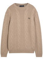 Fred Perry Logo Cable-knit Wool-blend Jumper Cream