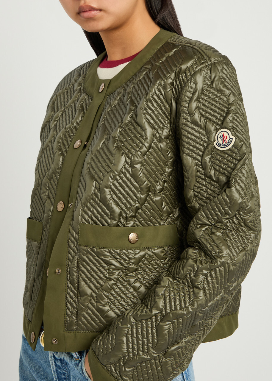 Moncler Libellule Quilted Geometric Nylon Jacket Olive