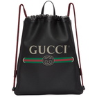 Gucci Black Leather Drawstring Backpack