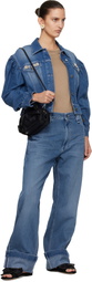 Simone Rocha Blue Embellished Sculpted Draped Sleeve Denim Jacket
