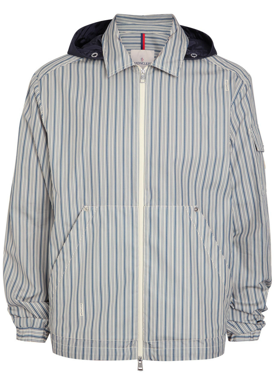 Moncler Havas Striped Hooded Cotton Jacket Blue