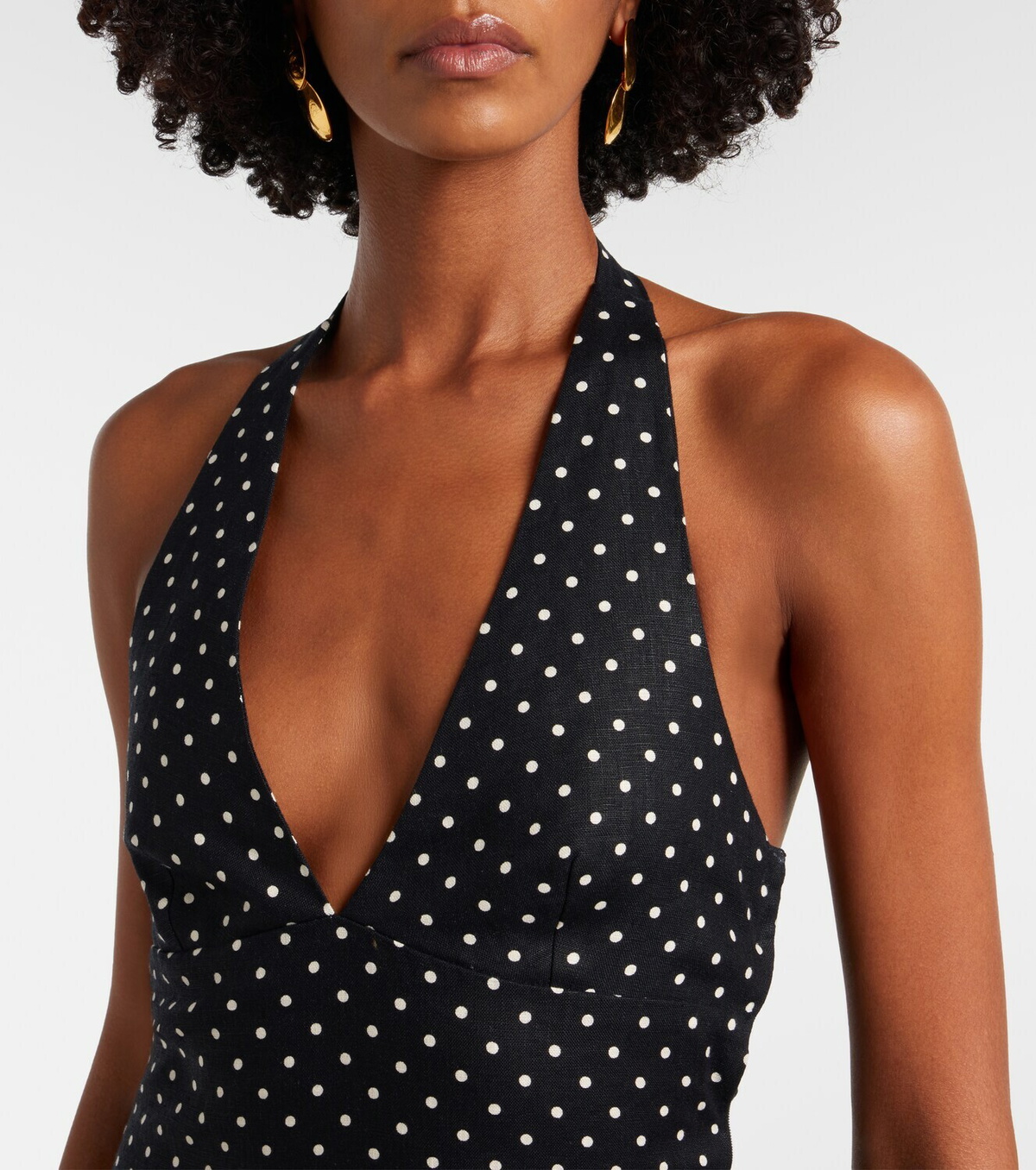Faithfull La Cala polka-dot halterneck linen midi dress