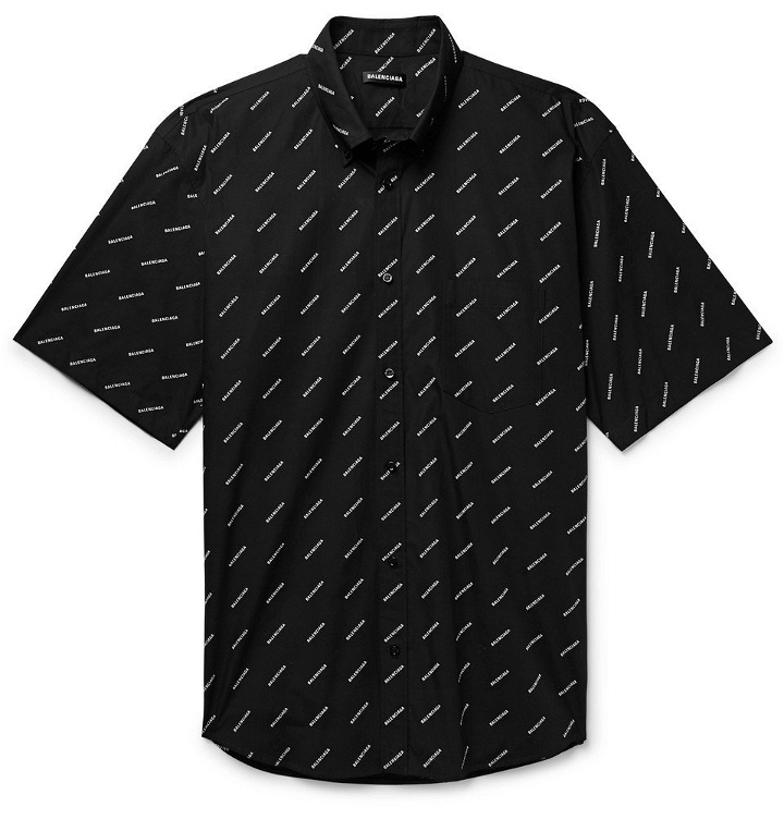 Photo: Balenciaga - Button-Down Collar Logo-Print Cotton-Poplin Shirt - Men - Black