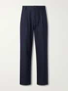 Oliver Spencer - Morton Straight-Leg Pleated Cotton and Wool-Blend Suit Trousers - Blue