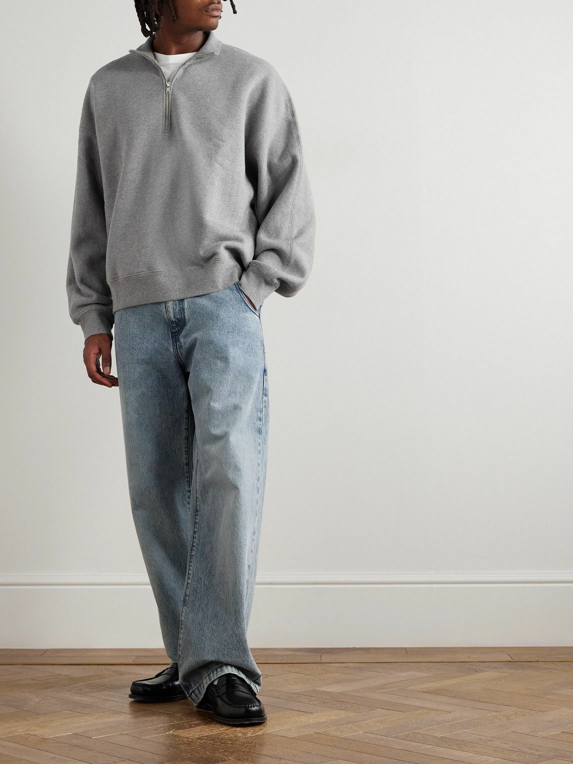 AGOLDE - Idris Cotton-Jersey Half-Zip Sweatshirt - Gray