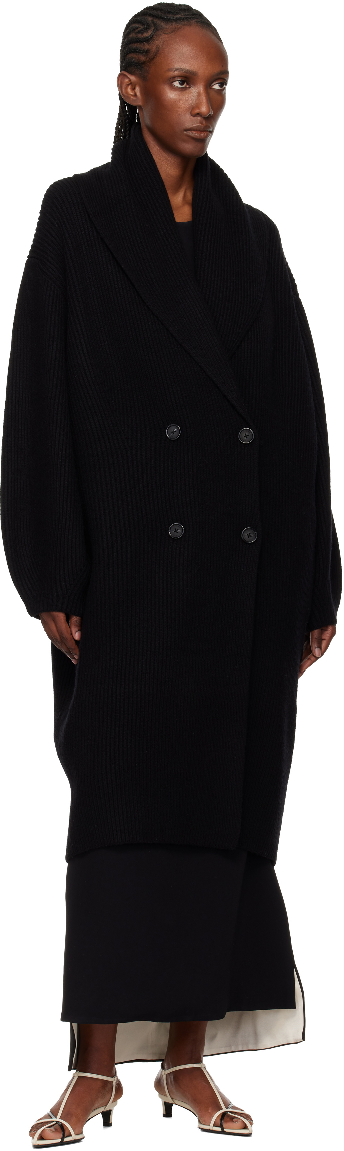 TOTEME Black Long Shawl-Lapel Cardigan