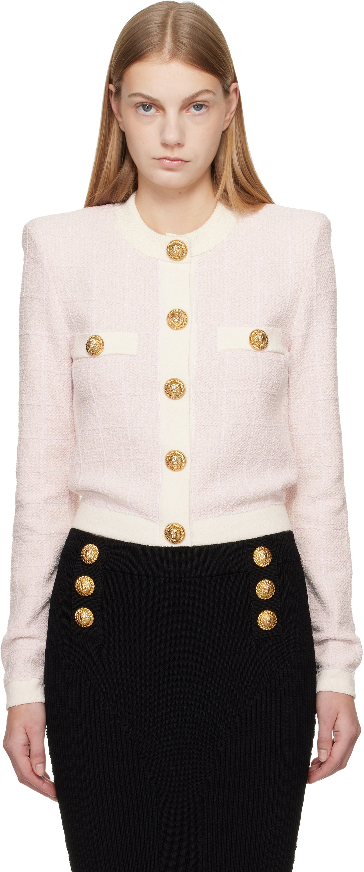 Balmain Pink Light Tweed Cardigan