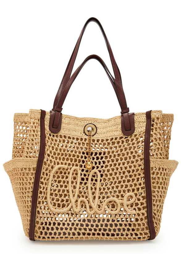 Photo: Chloe Iconic Logo Leather and Raffia Tote bag - Sand - One Size