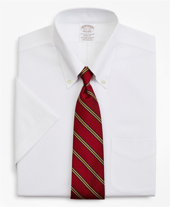 Photo: Brooks Brothers Men's Stretch Soho Extra-Slim-Fit Dress Shirt, Non-Iron Pinpoint Short-Sleeve | White