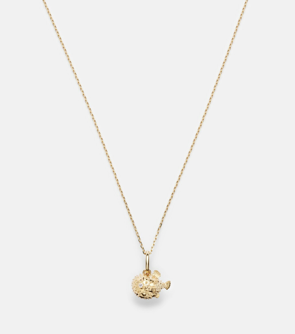 Stone and Strand Puffer Fish 14kt gold (585/1000) pendant necklace with diamonds