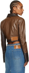 JUNEYEN Brown Paneled Faux-Leather Bomber Jacket
