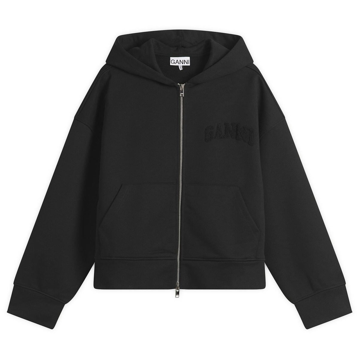 GANNI Women's Heavy Terry Jersey Zip Hoodie in Black