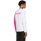 Helmut Lang White and Pink Logo Band Long Sleeve T-Shirt