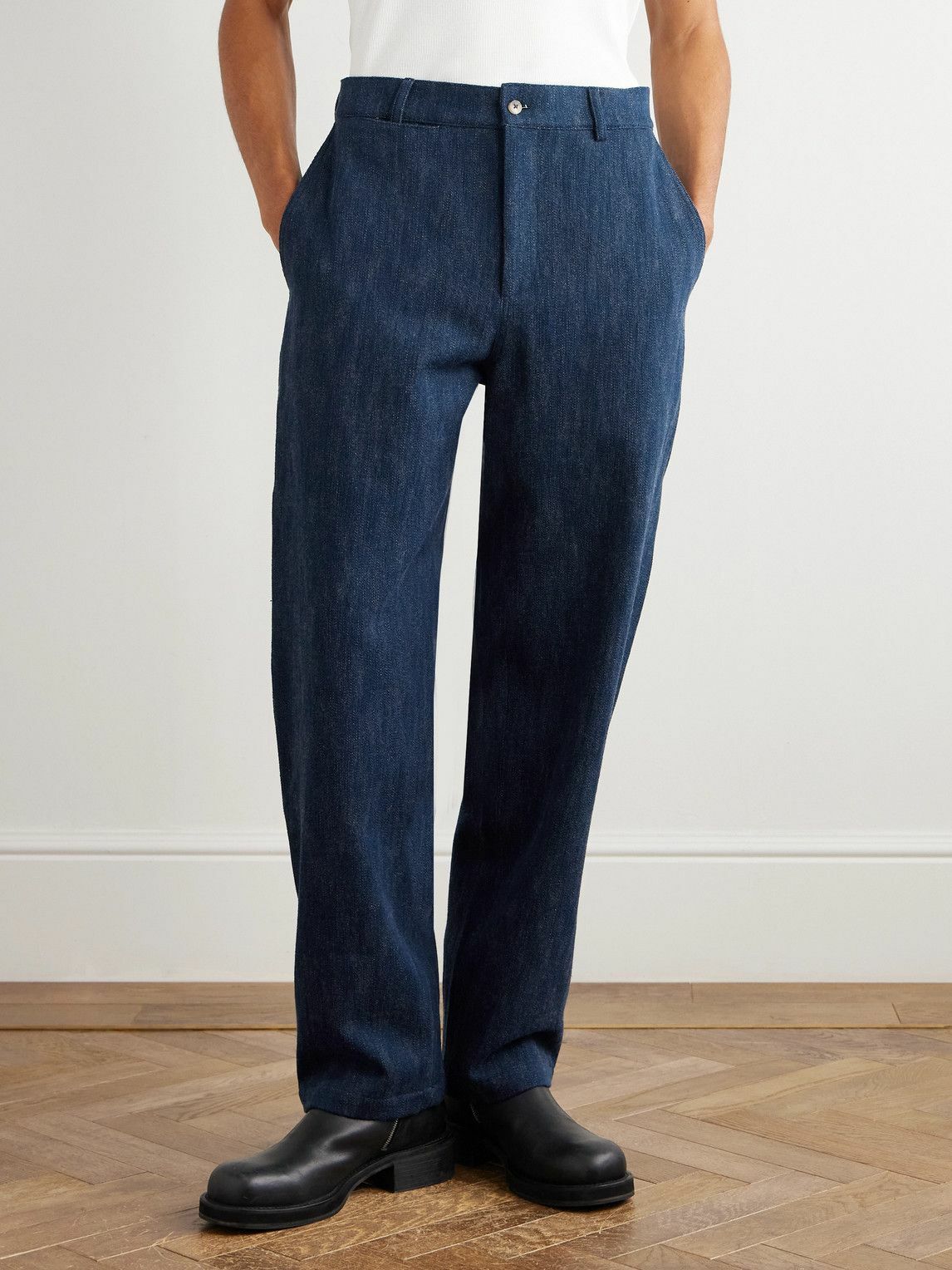 De Bonne Facture - Balloon Tapered Cotton and Virgin Wool-Blend Trousers - Blue