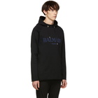 Balmain Black Raw Edge Logo Hoodie