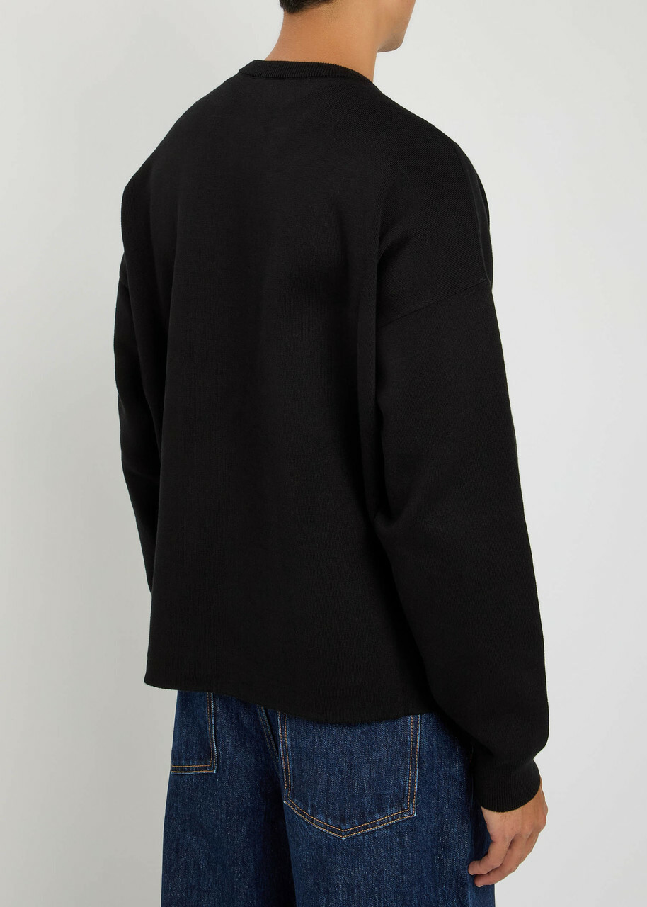 Loewe Logo-intarsia Cotton-blend Knit Sweatshirt Black And White