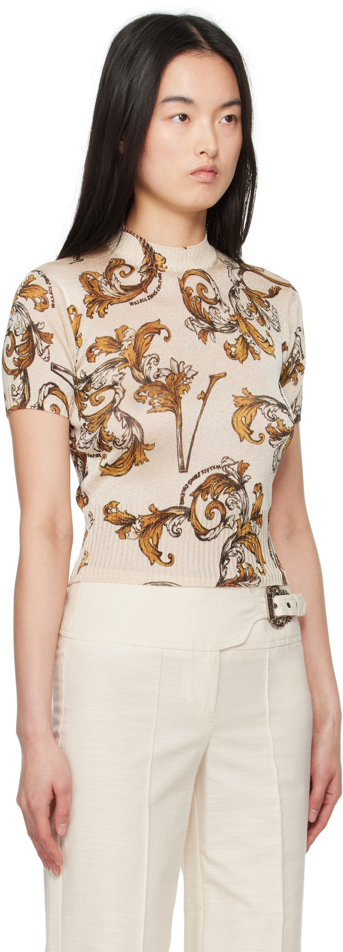 Versace Jeans Couture Beige Outline Barocco Lurex Sweater