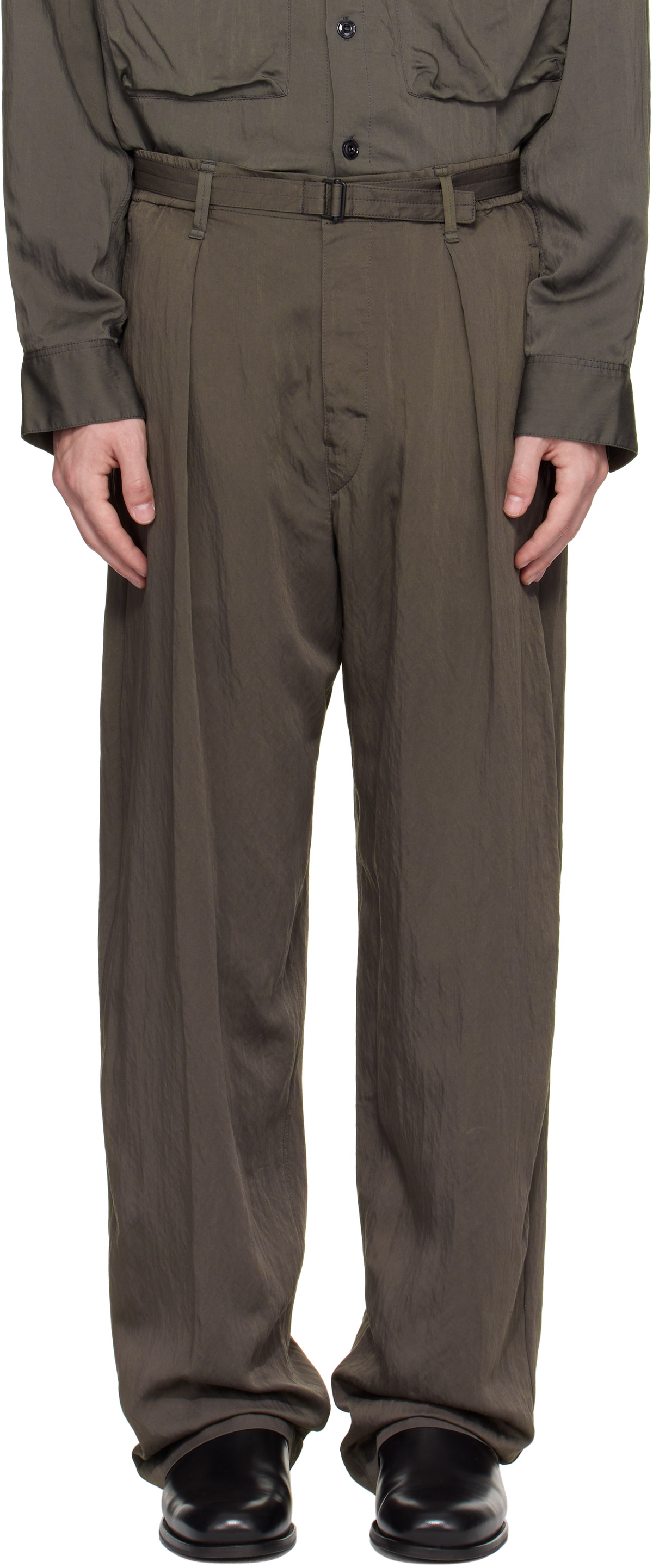 LEMAIRE Gray Belted Pleated Trousers Lemaire