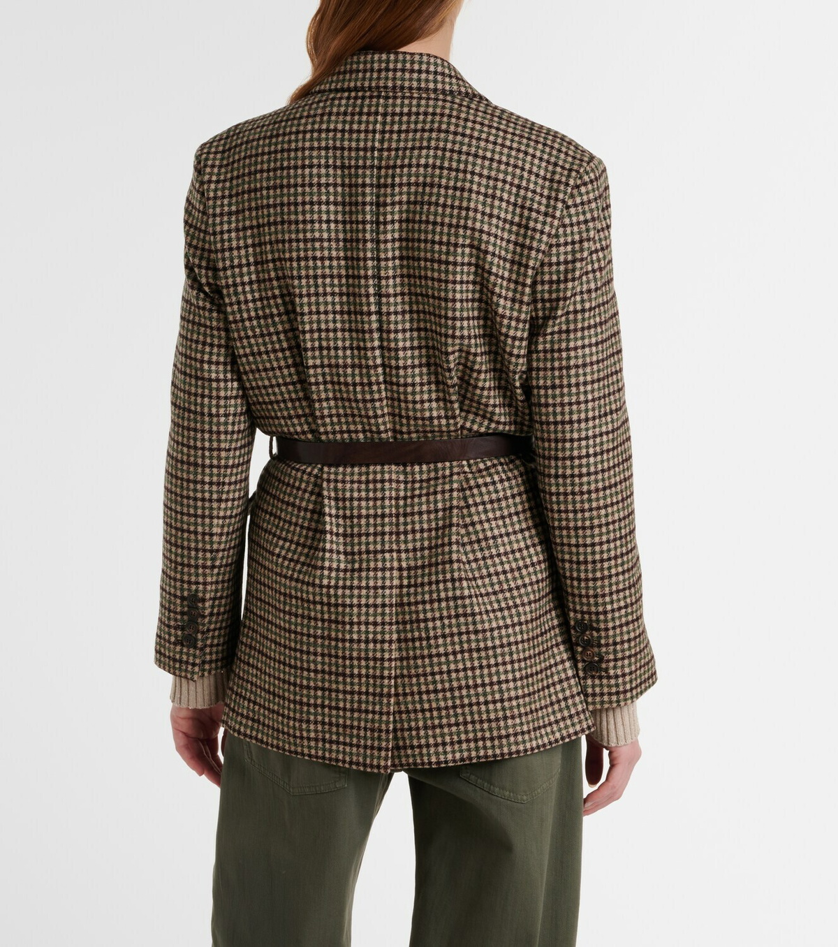 Brunello Cucinelli Belted checked wool and alpaca-blend jacket