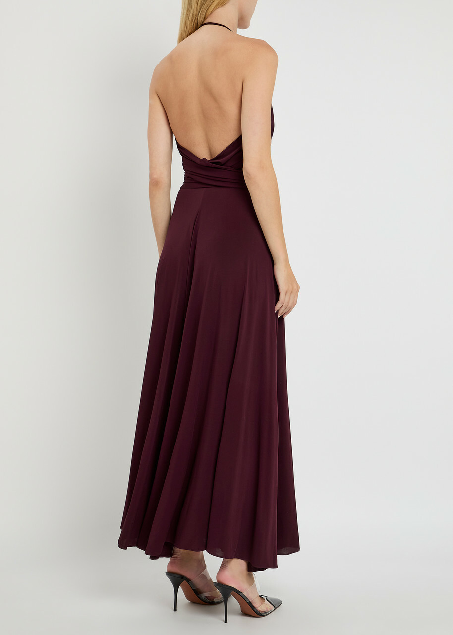 knee length dresses for ladies Bordeaux Velvet Midi Dress