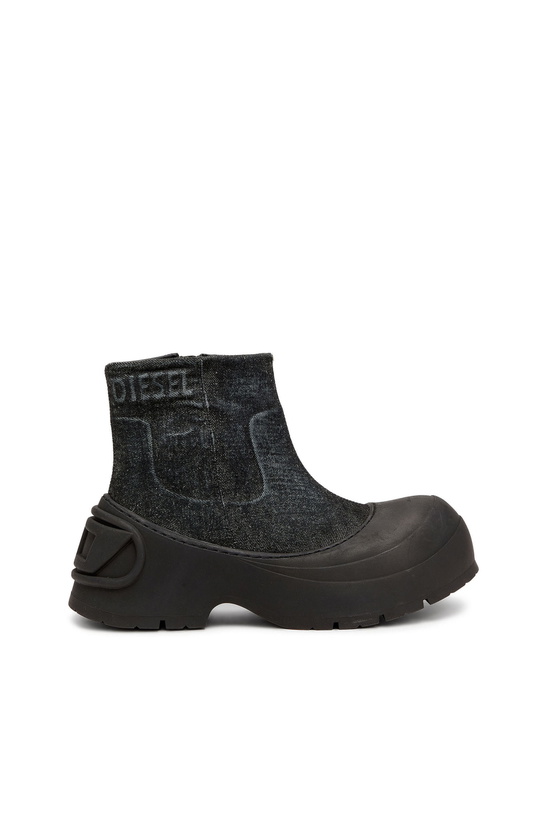 Photo: Diesel D-Donald - Denim ankle boots with wraparound rubber sole - Boots Mens in Black