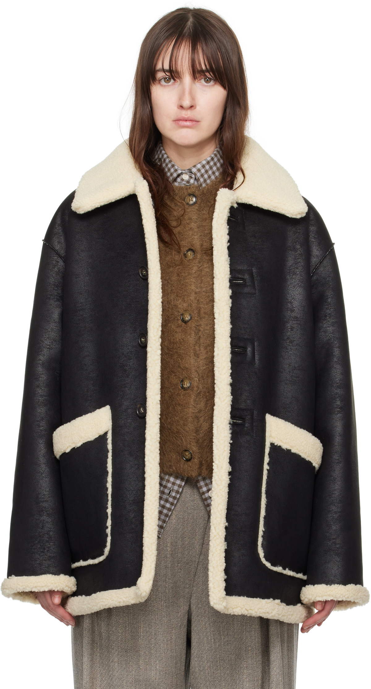 Dunst Black & Off-White Reversible Faux-Shearling Coat Dunst Dunst Black & Off-White Reversible Faux-Shearling Coat Dunst