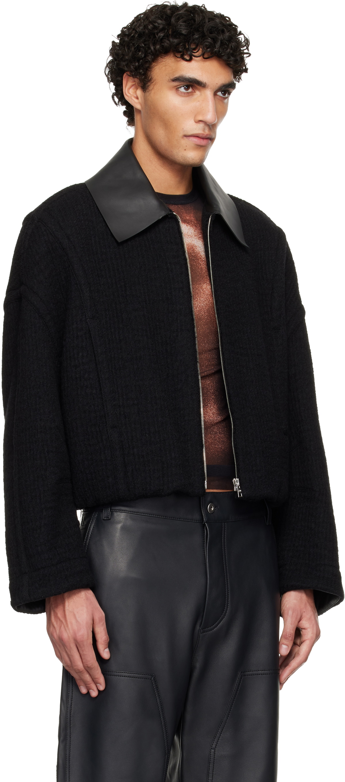 Jean Paul Gaultier Black Heavy Wool Bomber Jacket