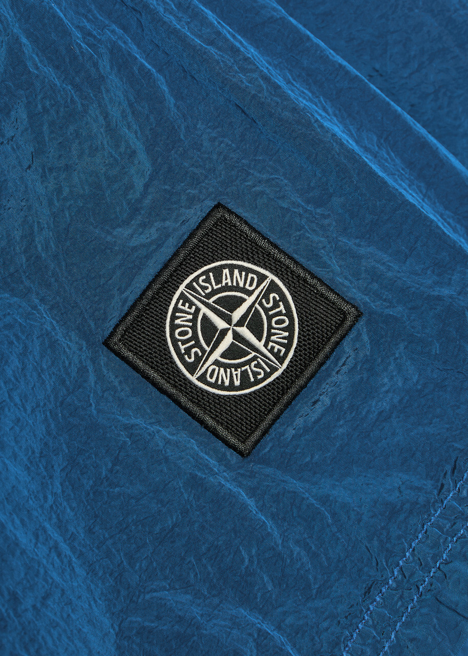 Stone Island Logo Crinkled Nylon Swim Shorts Blue