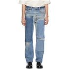 B Sides Indigo Reworked Three Patches Single Contrast Jeans