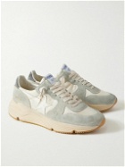 Golden Goose - Running Sole Leather-Trimmed Distressed Suede and Silk-Faille Sneakers - Neutrals