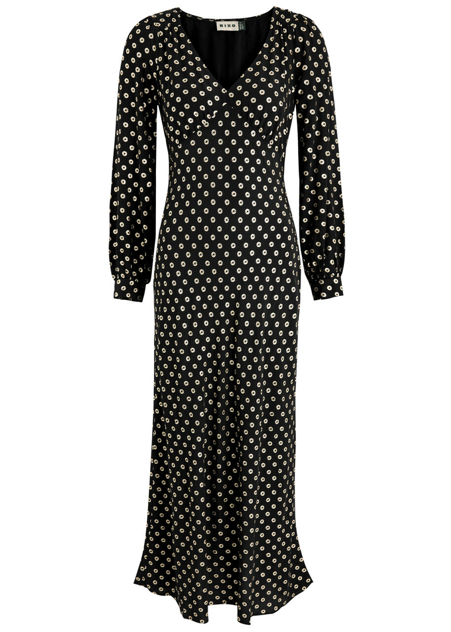 Rixo Mavis Foil-print Maxi Dress Black Rixo