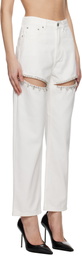 AREA White Crystal Slit Jeans