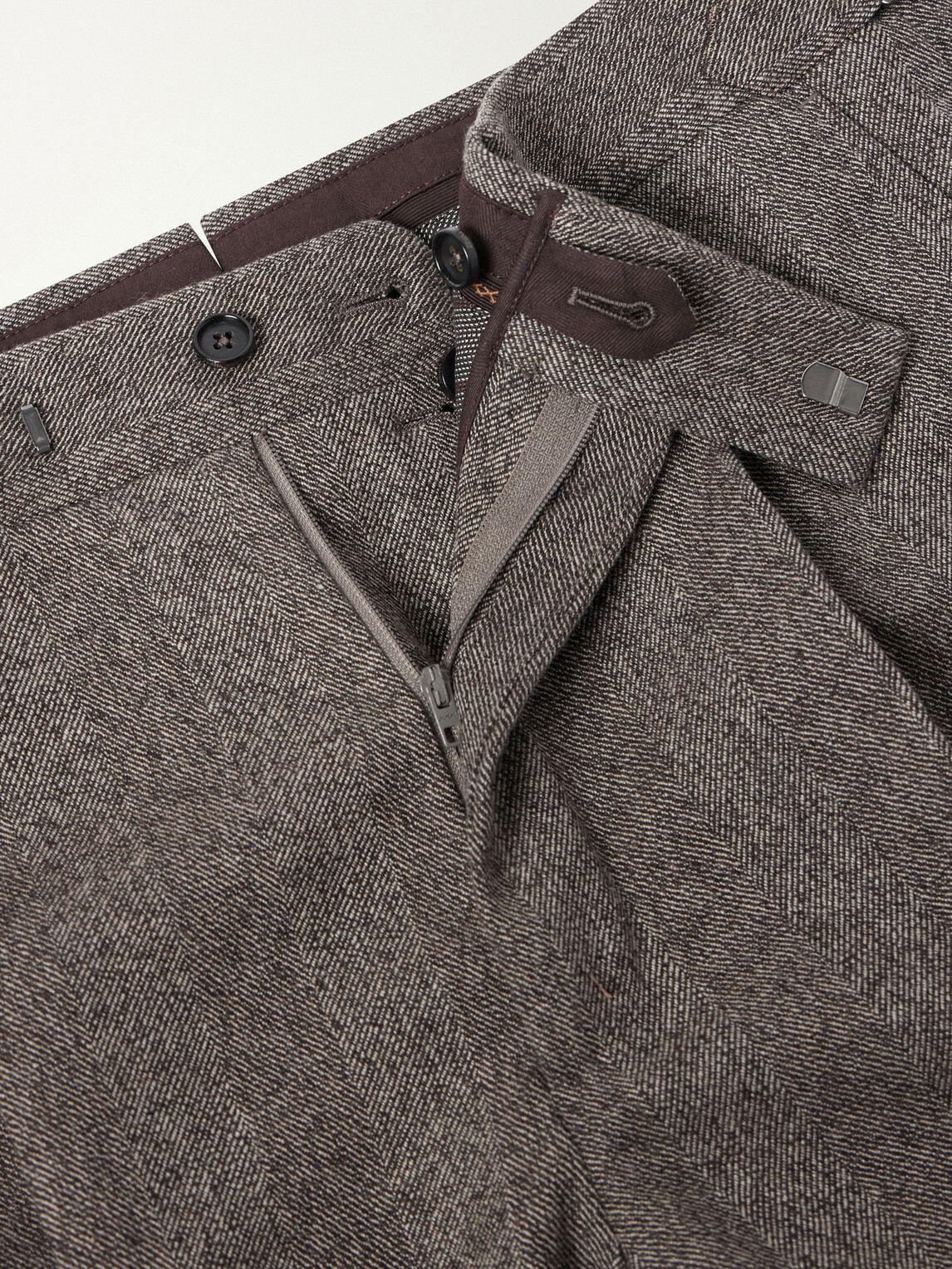 Zegna - Tapered Herringbone Wool and Cashmere-Blend Trousers - Brown