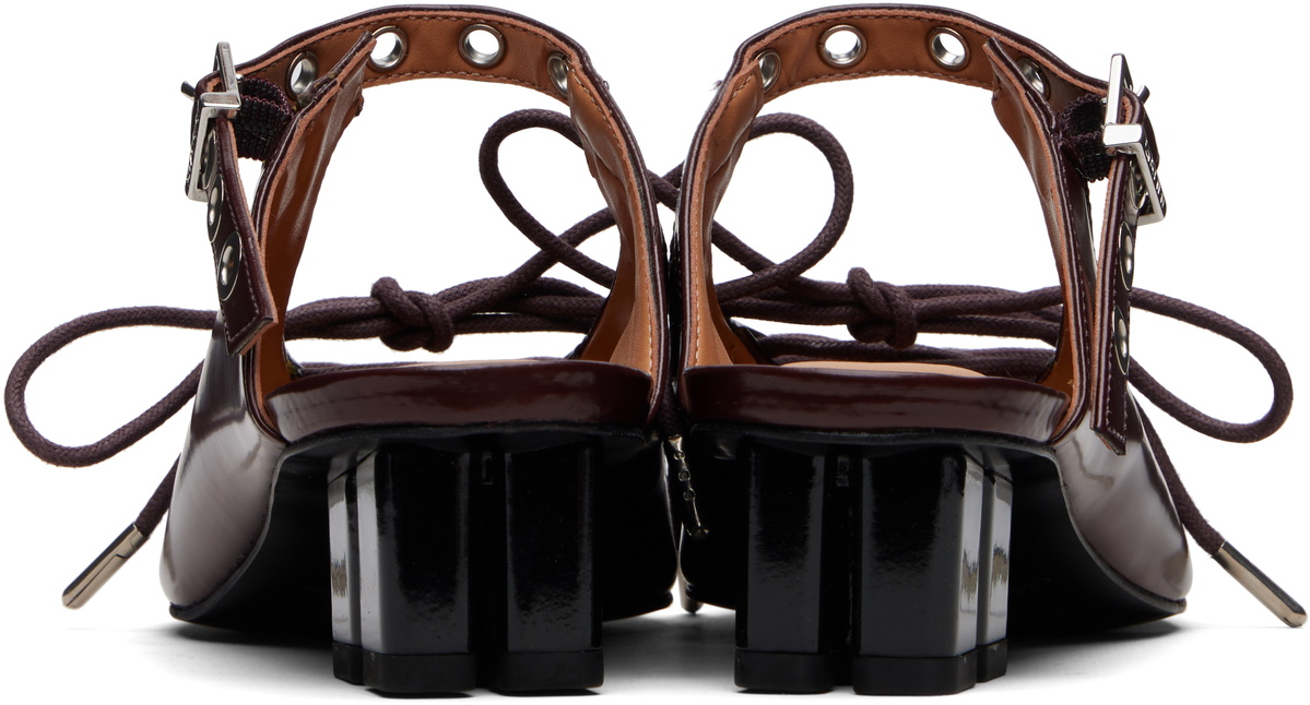 GANNI Burgundy Lace-Up Mule Heels