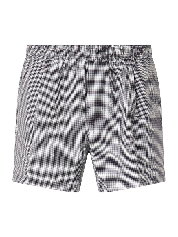 Photo: Our Legacy - Boxer Trunk Straight-Leg Mid-Length Checked Seersucker Swim Shorts - Gray