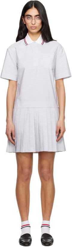 Photo: Thom Browne Gray Pleated Polo 4 Bar Stripe Poplin Minidress