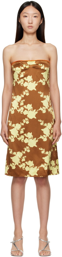 Photo: Versace Brown & Yellow Wild Roses Strapless Midi Dress