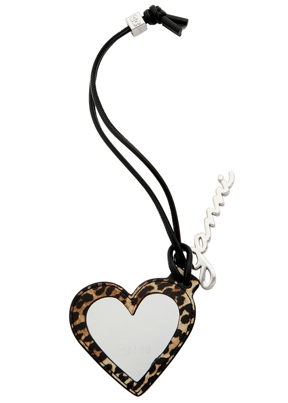 Photo: Ganni Bou Heart Mirror Leather Keyring - Leopard - One Size