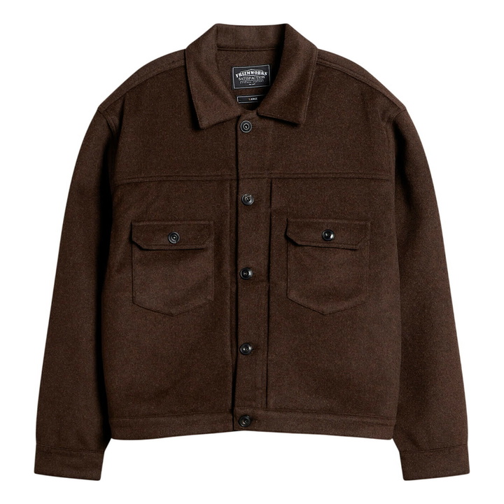 Photo: FrizmWORKS Men's Solid Wool Trucker Jacket in Brown