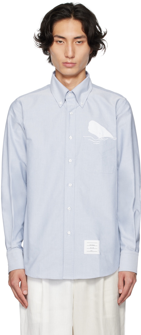 Thom Browne Blue Embroidered Whale Shirt Thom Browne